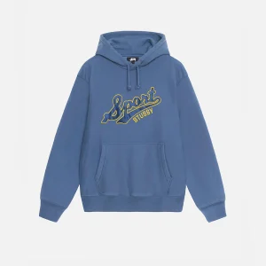 STUSSY SATIN PATCH OVERSIZED HOODIE BLUE