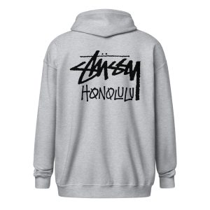 STUSSY HONOLULU FLEECE ZIP UP HOODIE GREY